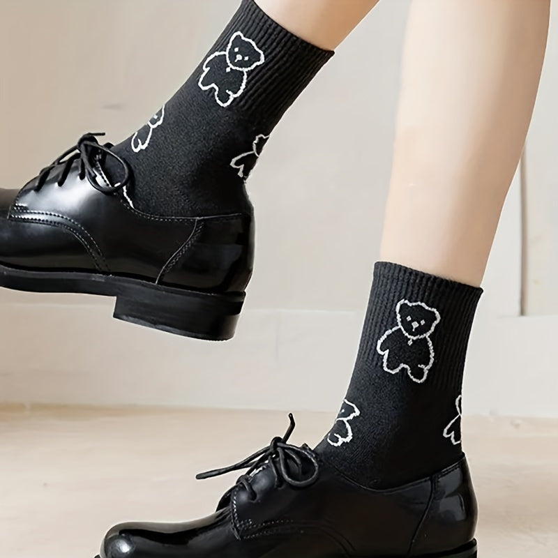 5 Pairs Cartoon Bear Print Comfy Socks Women's Stockings & Hosiery