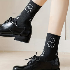 5 Pairs Cartoon Bear Print Comfy Socks Women's Stockings & Hosiery