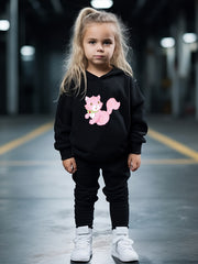 OERYUI Girls boys 2pcs Sweet Kitty Print Hooded Pullover Pants Set For Sports