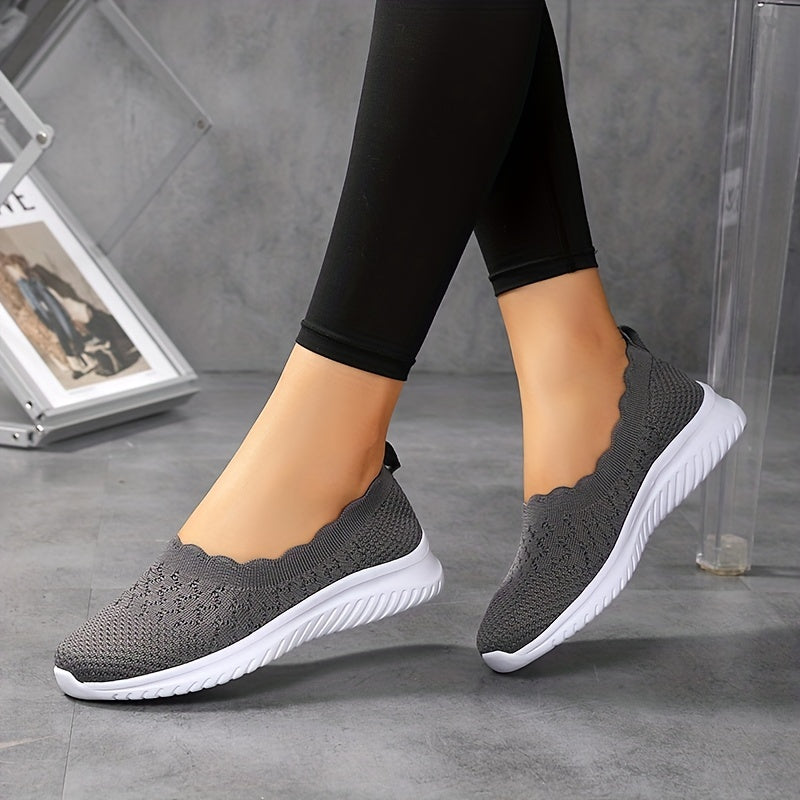 Women's Knit Flat Shoes Comfy Slip On Anti skid Casual Walking Shoes