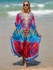  Boho Cover Up Dress Leopard Print V Neck