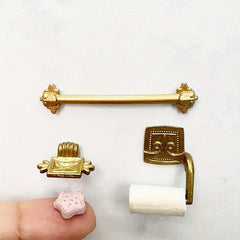 1:12 Dollhouse Bathroom Towel Rack Soap Paper Holder Golden Baroque Style