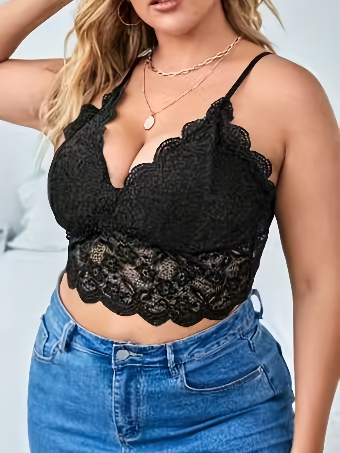 Floral Embroidery Longline High Stretch Bra Plus Size Women's Plus