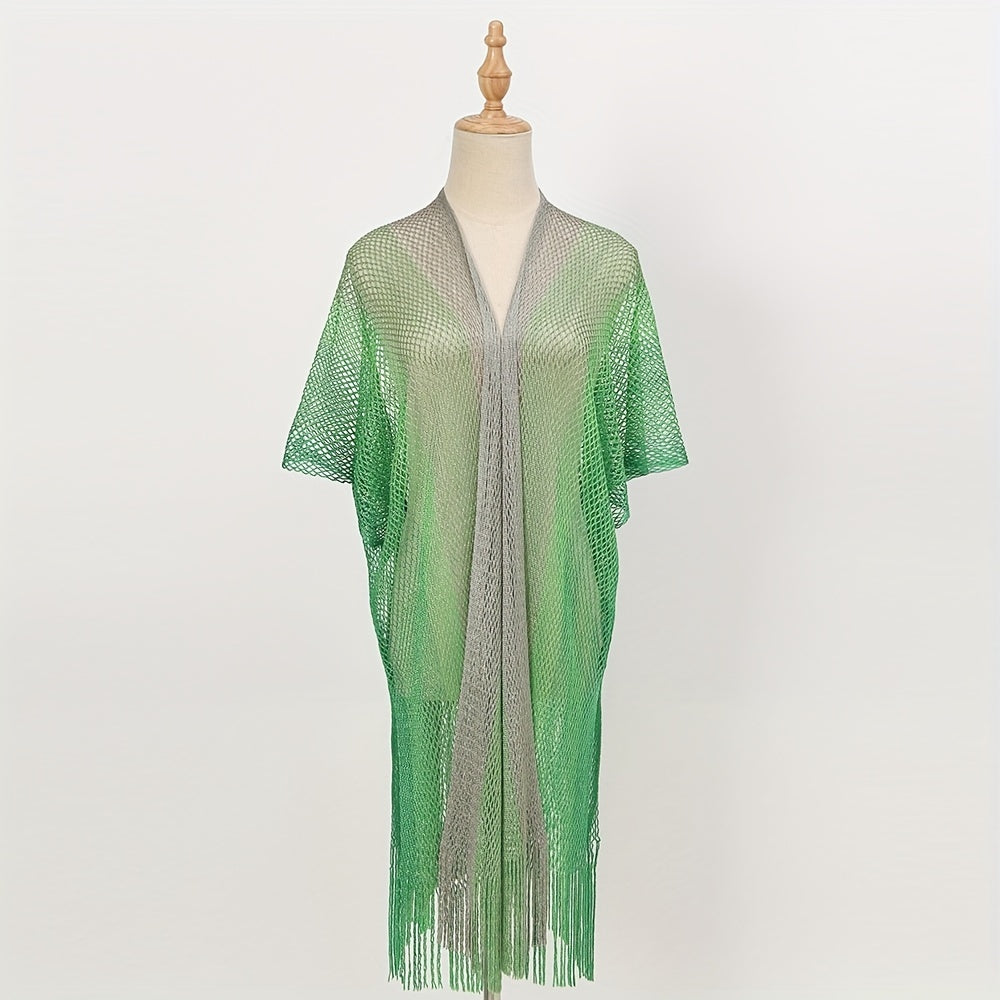 Striped Shawl Cape with Tassel Cover Up
