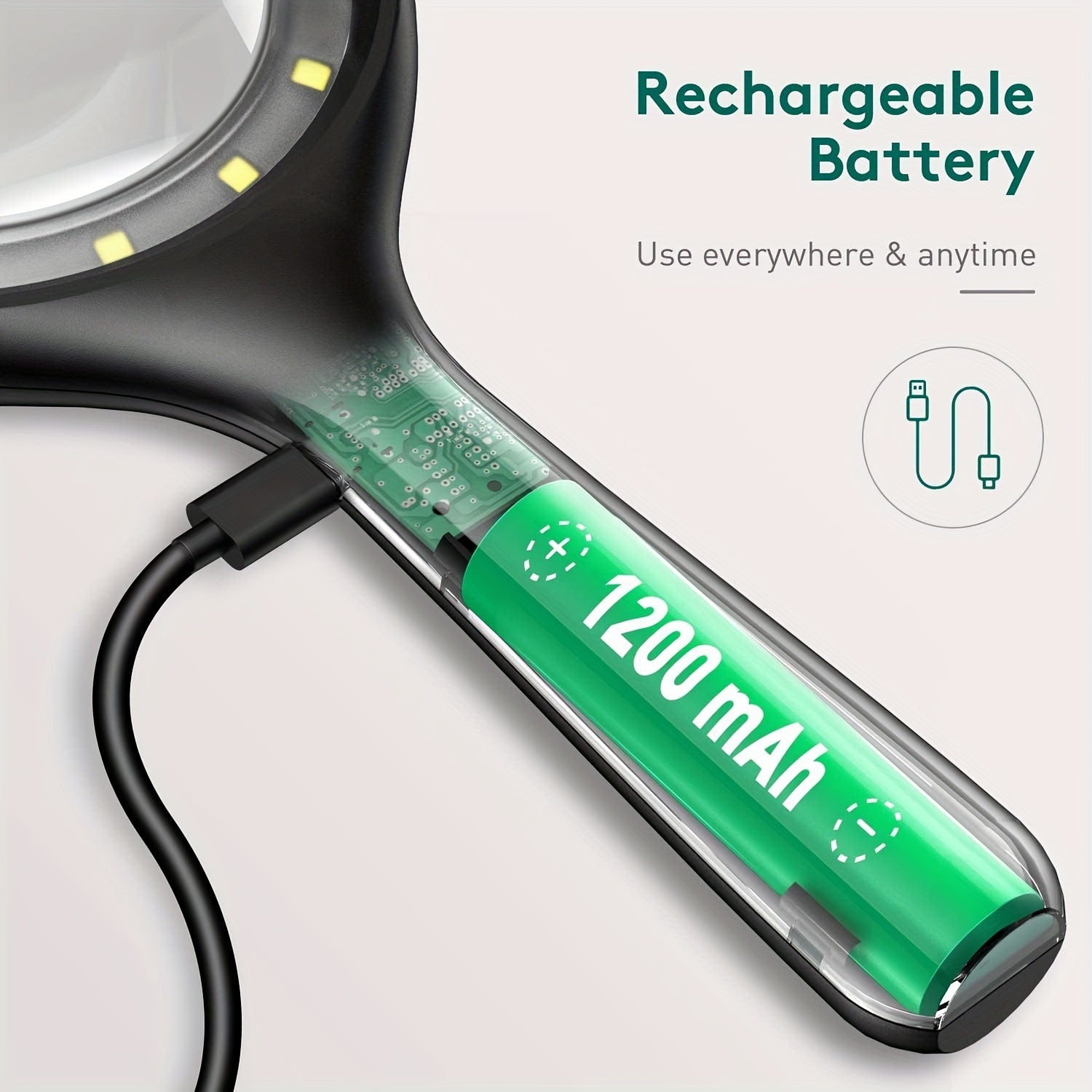 Handheld Magnifying Glass with Light USB Charging Cable