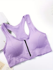 Racerback Zip Sports Bra Breathable Workout Tank Bra