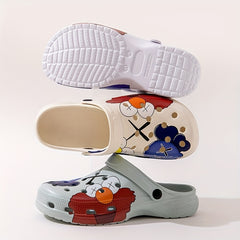Men's Cartoon Print Platform Clogs