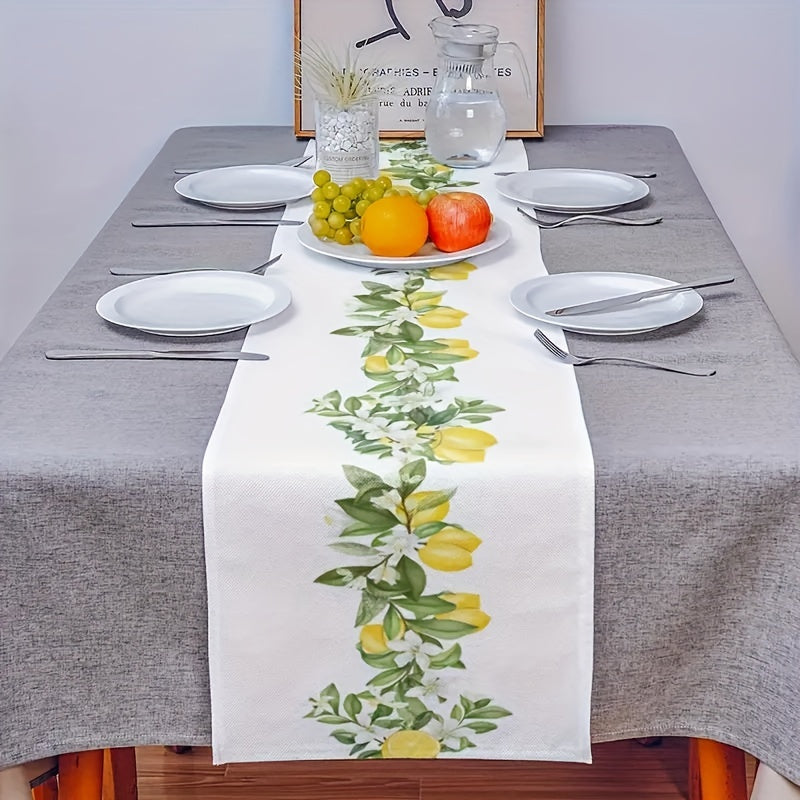 Polyester Table Runner Rustic Lemon Leaves Kitchen Dining Dresser Yellow Farmhou