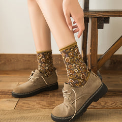 Vintage Floral Print Curling Socks - Comfy & Breathable - Women's Stockings