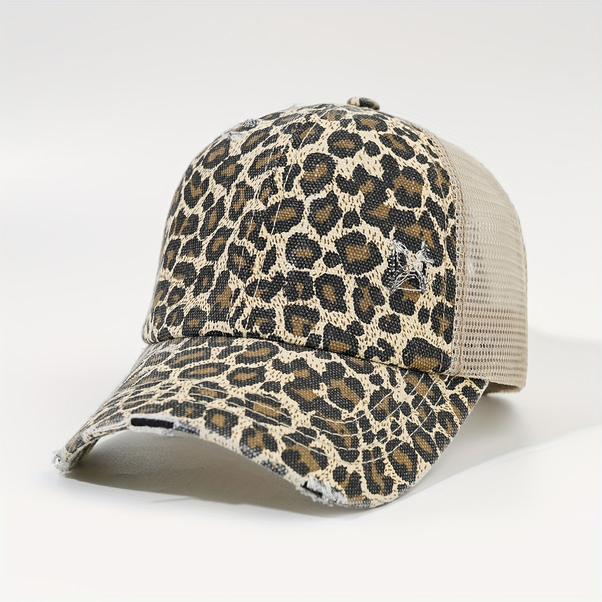 Leopard Print Ponytail Trucker Hat Dad Cap for Women