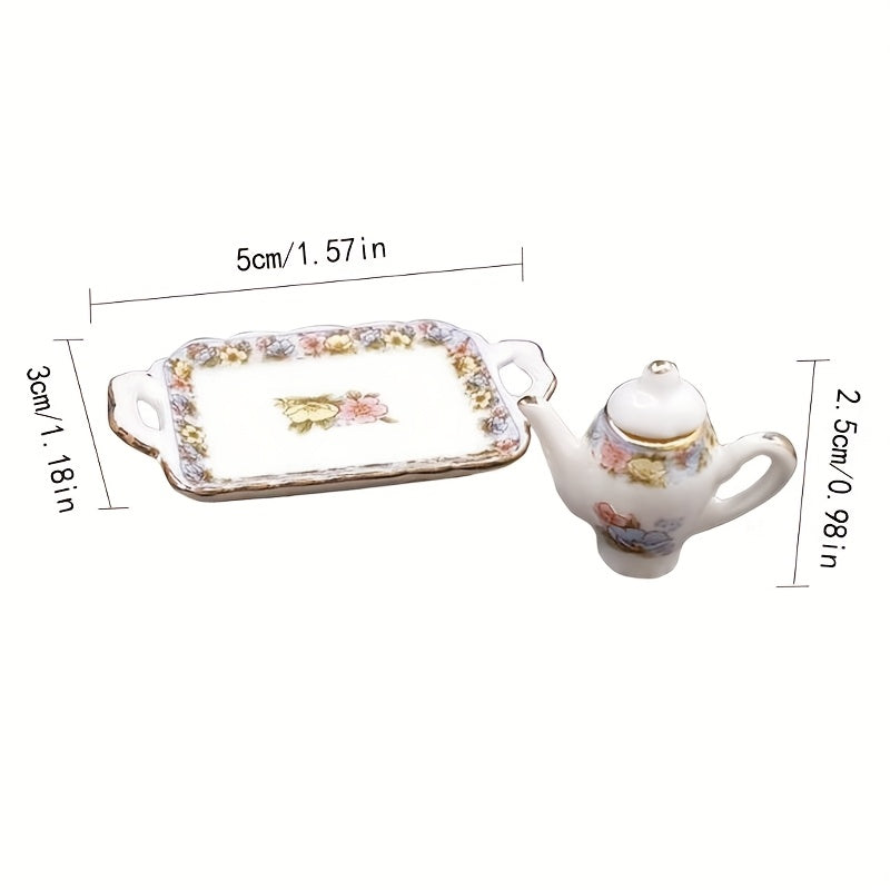 8pcs Pink Flower Porcelain Tea Cups Dollhouse Kitchen Accessories