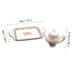 8pcs Pink Flower Porcelain Tea Cups Dollhouse Kitchen Accessories