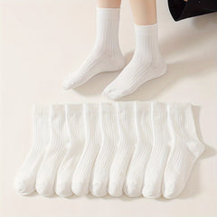 10 Pairs Comfy & Breathable Mid Tube Women's Socks Solid Colors