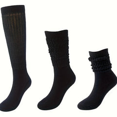 5 Pairs Solid Calf Socks Knee High Women's Stockings Hosiery