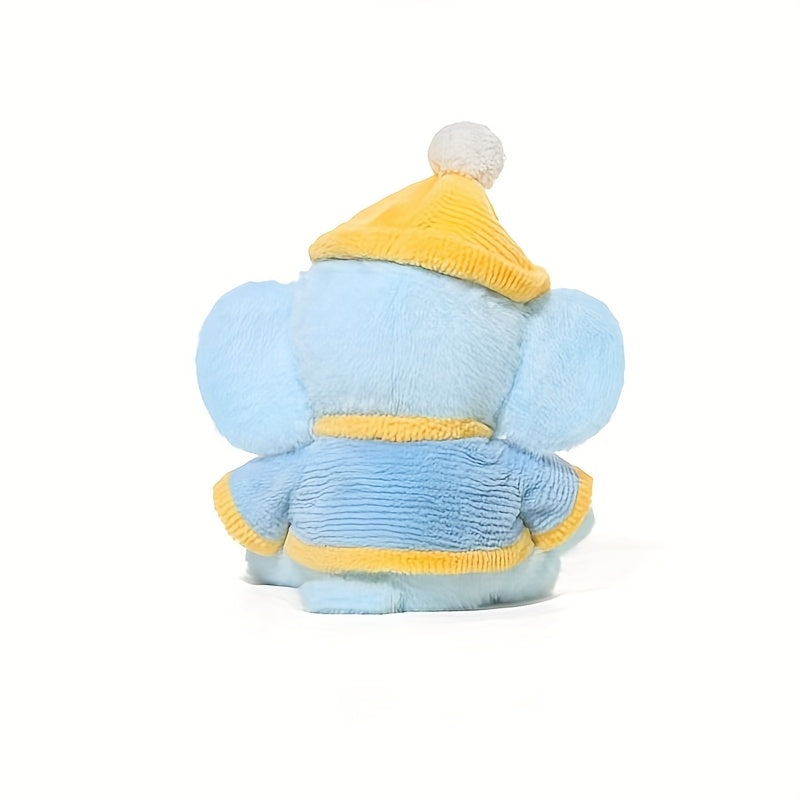 Elephant Plush Toy Realistic Cartoon Elephant with Yellow Knit Hat & Overalls