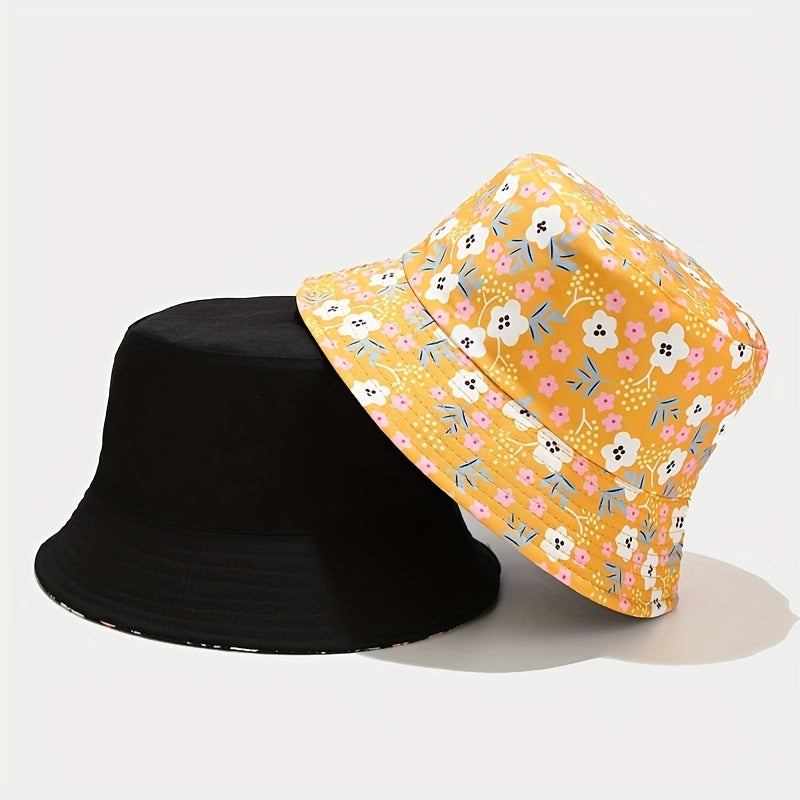 Floral Print Reversible Bucket Hat Lightweight Fisherman Cap