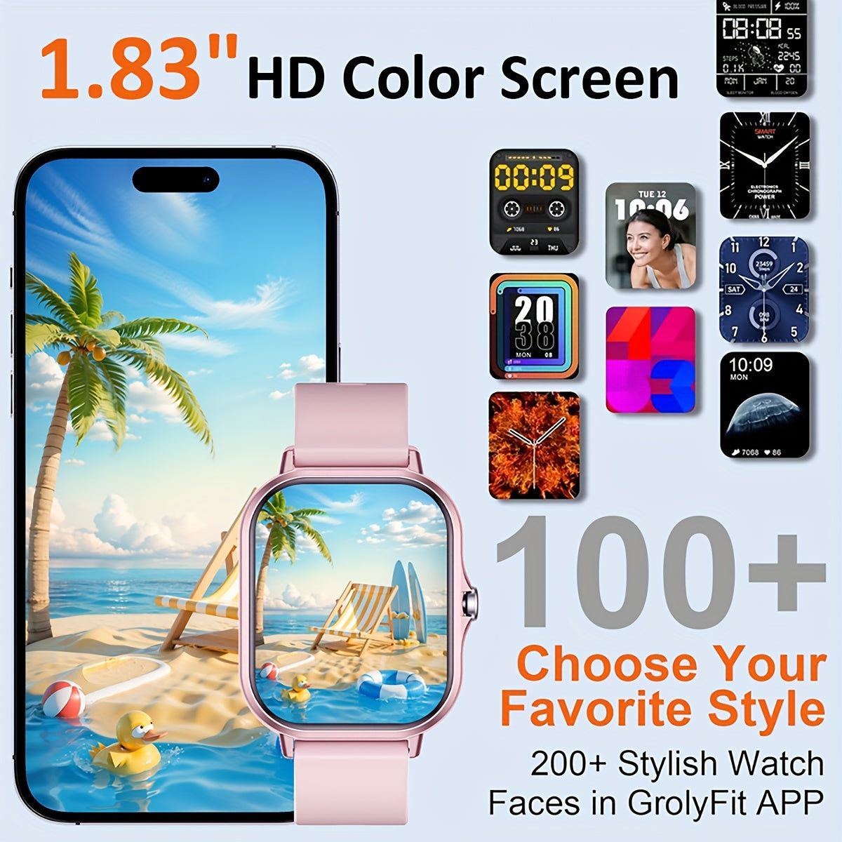 1.83 Inch HD Touch Sports Smartwatch - 100 Sport Modes - Fun Halloween Theme