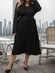  Long Sleeve V Neck Maxi Dress With Belt