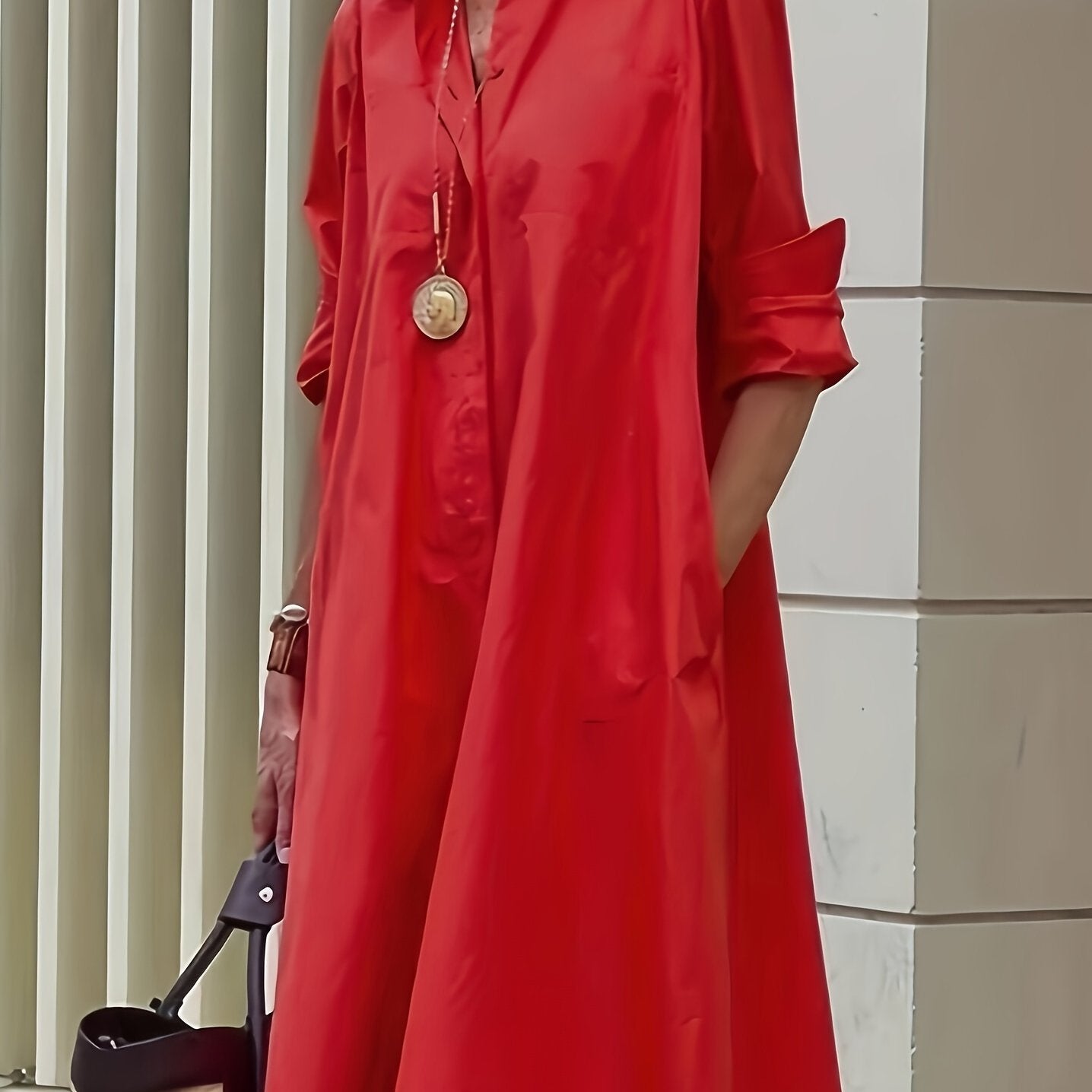  Button Up Long Sleeve Shirt Dress with Pockets