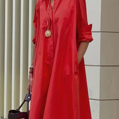  Button Up Long Sleeve Shirt Dress with Pockets