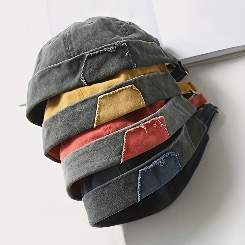 Vintage Distressed Docker Cap Unisex Skull Cap Adjustable Brimless Hat
