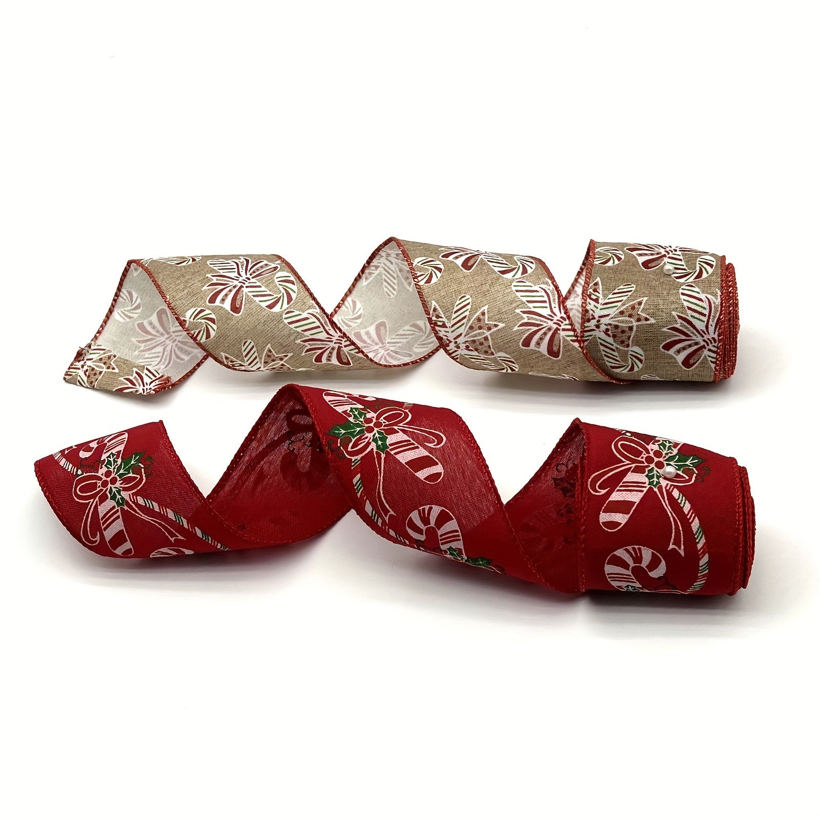 Christmas Wired Edge Candy Ribbon Red Cane Snowflake Craft Ribbon