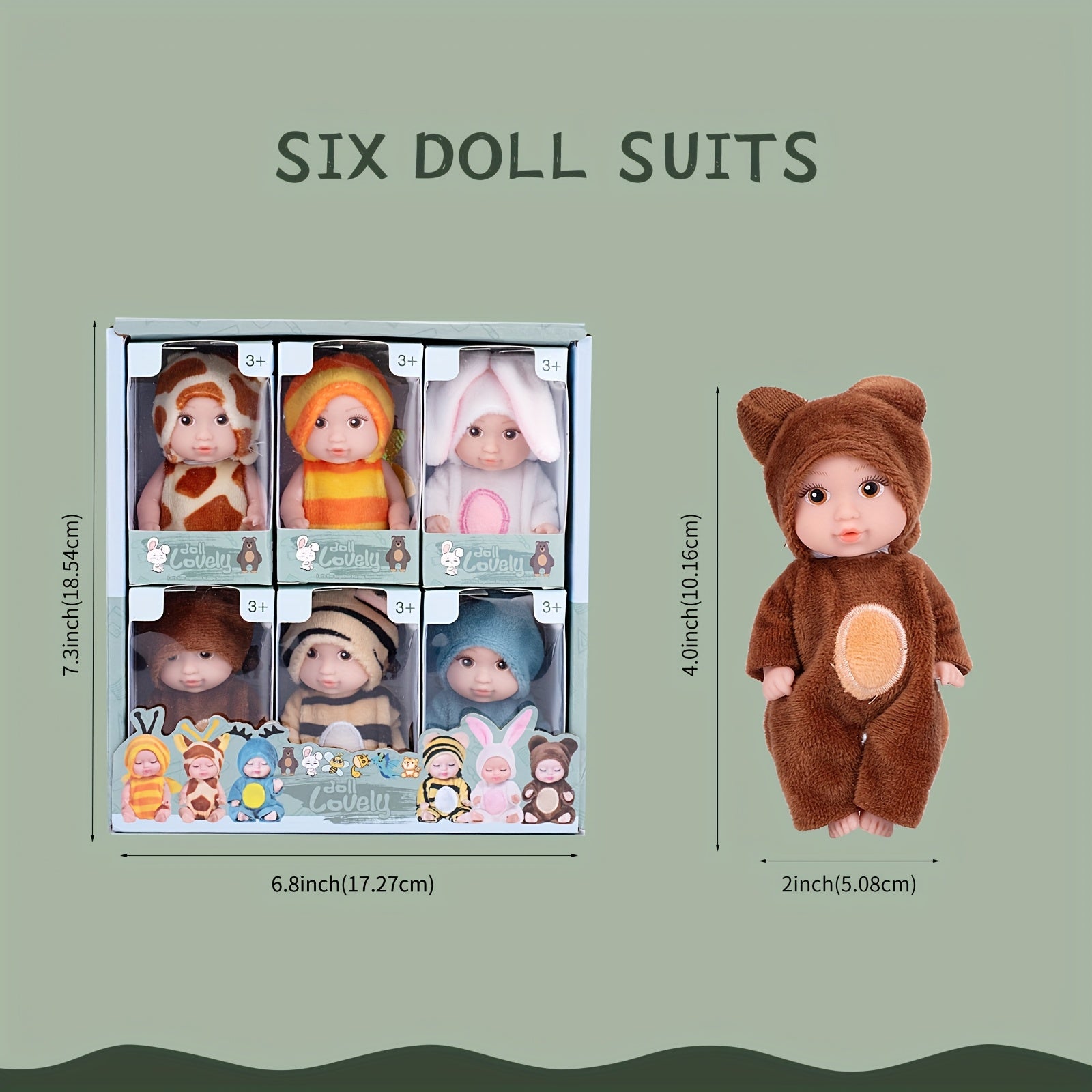 6pcs Baby Doll Set with Animal Outfits & Accessories for Kids Role Play