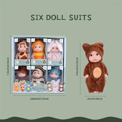 6pcs Baby Doll Set with Animal Outfits & Accessories for Kids Role Play