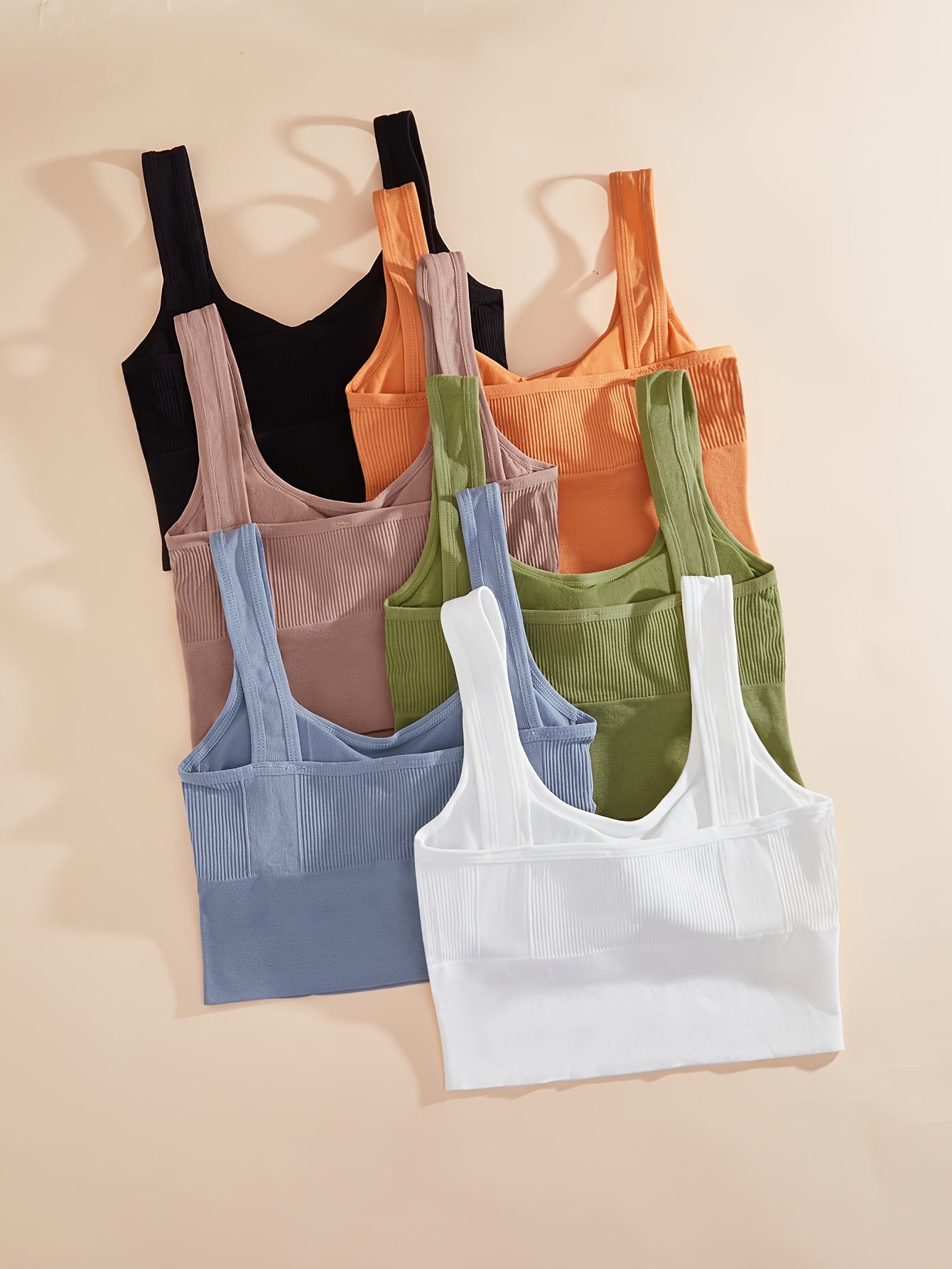 6pcs Ribbed Sports Bras Breathable Workout Bra Women's Underwear