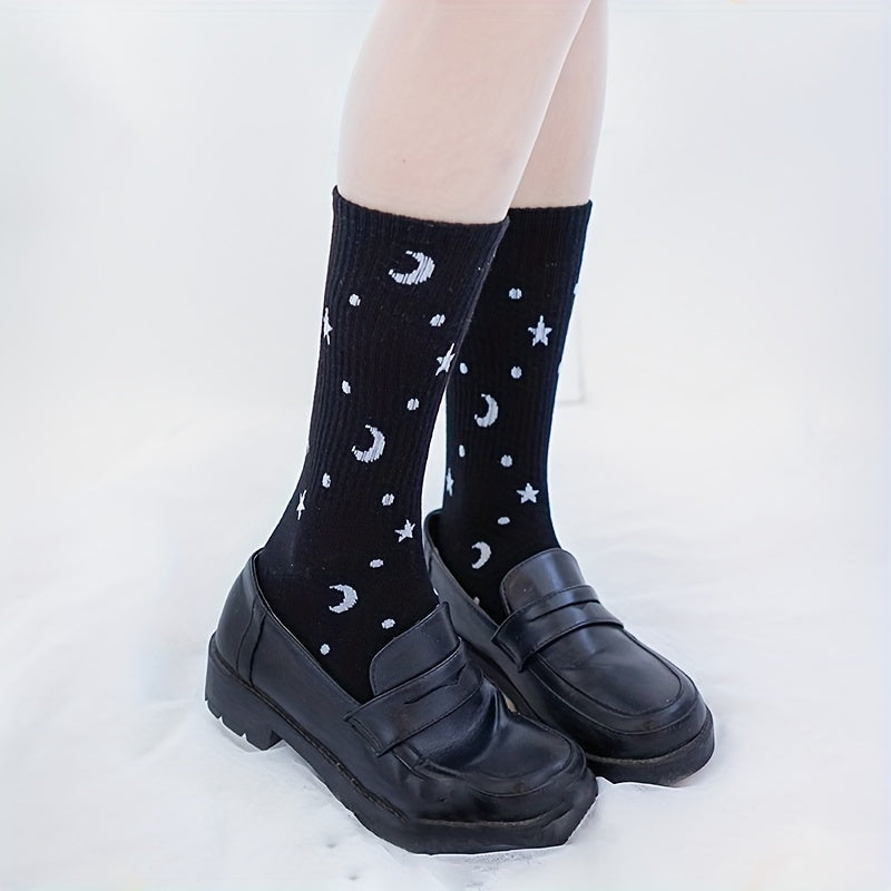 Moon Print Socks Women's Mid Tube Stockings