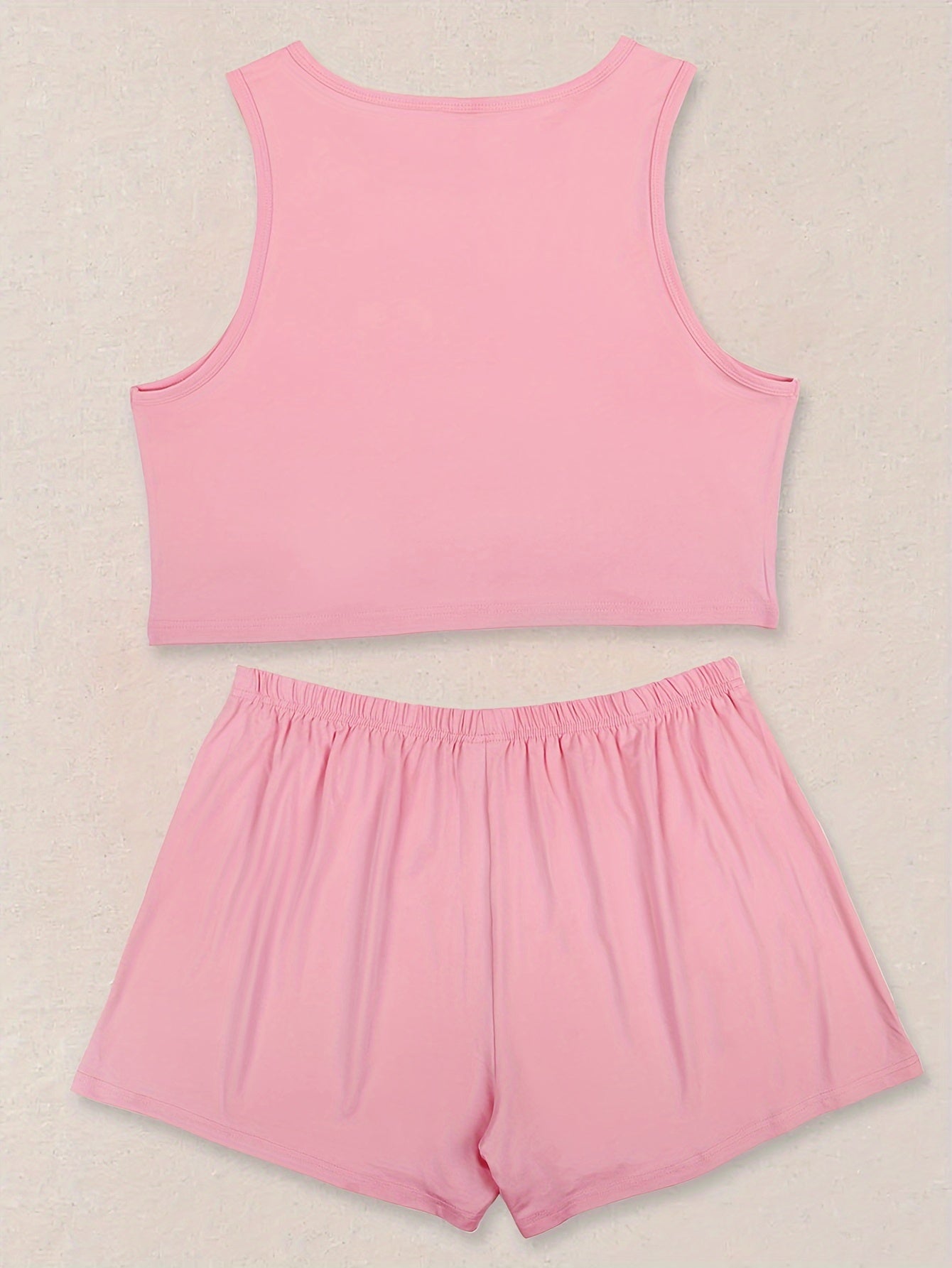Women's Plus Slogan Print Tank Top & Shorts Set