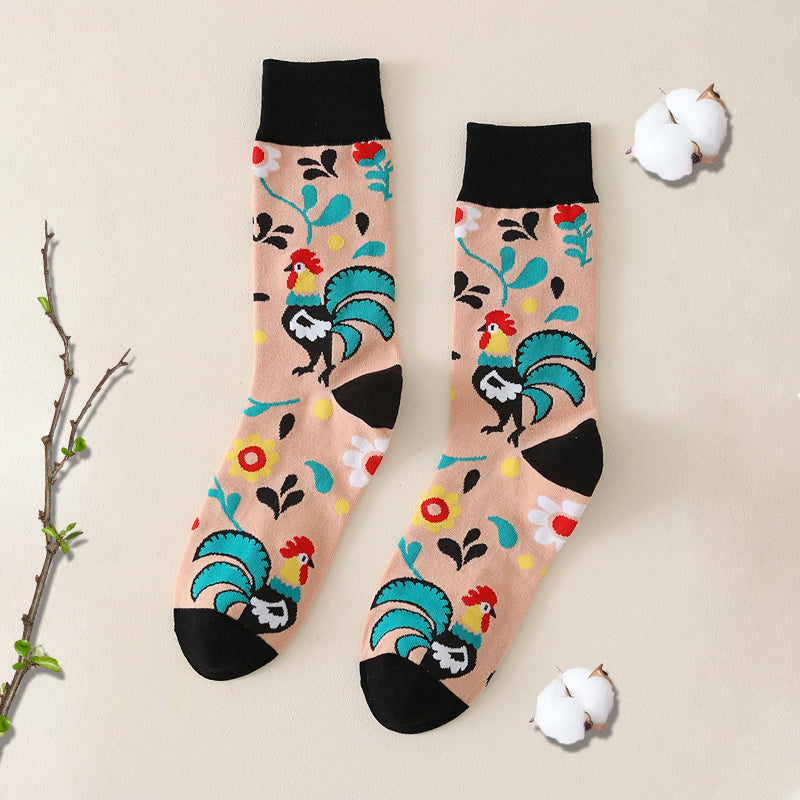Colorful Chicken Pattern Crew Socks Women's Stockings