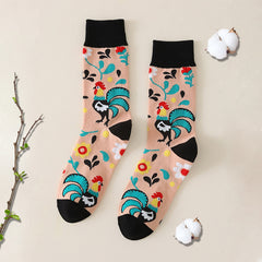 Colorful Chicken Pattern Crew Socks Women's Stockings