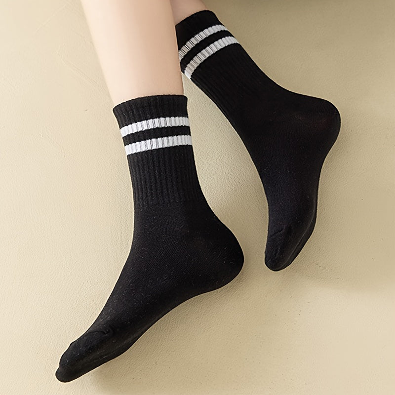 6 Pairs Striped Crew Socks Comfy & Breathable Sports Socks Women's Stockings