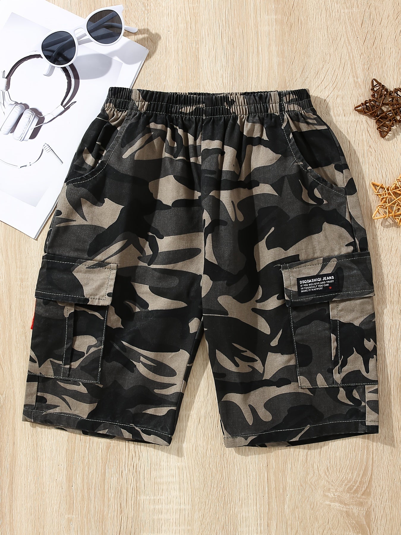 Boys Camo Cargo Shorts Elastic Waist Summer Clothes