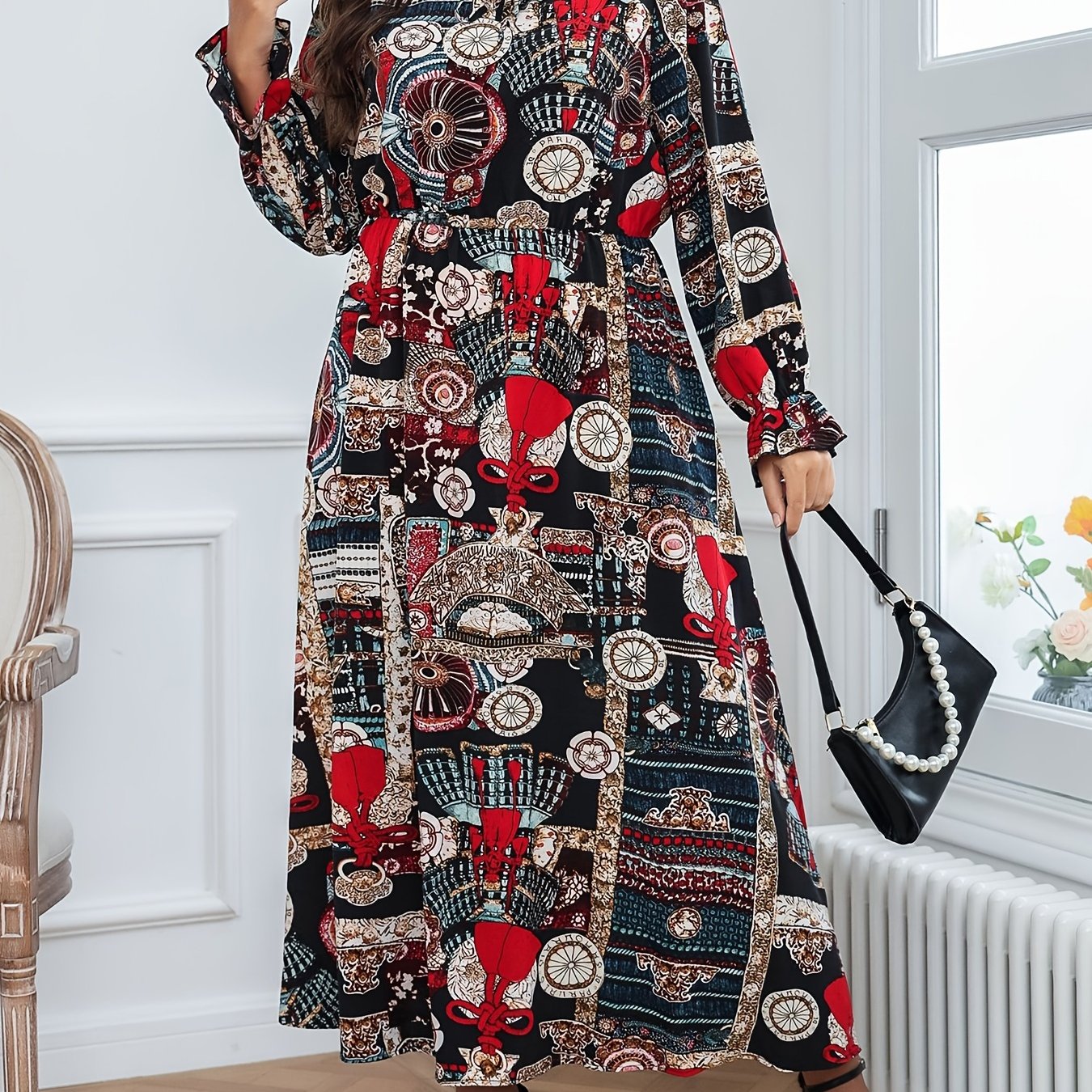 Flounce Sleeve Tie Front Maxi Dress