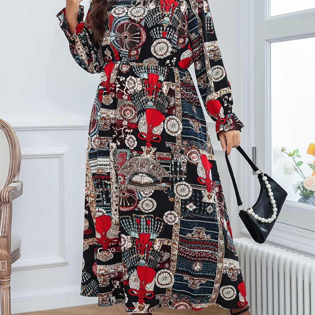 Flounce Sleeve Tie Front Maxi Dress