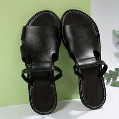 Women's Faux Leather Flat Slide Sandals