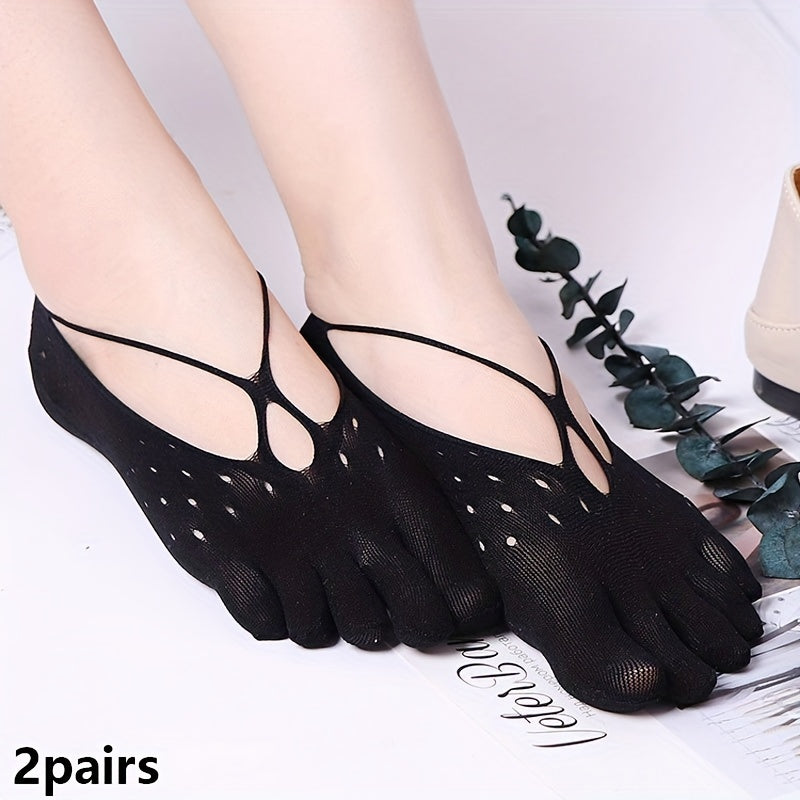 2 Pairs Hollow Out Toe Socks Comfy & Breathable Yoga Five Finger Socks