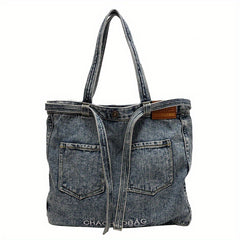 Denim Canvas Tote Bag Large Capacity Shoulder Bag Vintage Y2K Hobo Bag