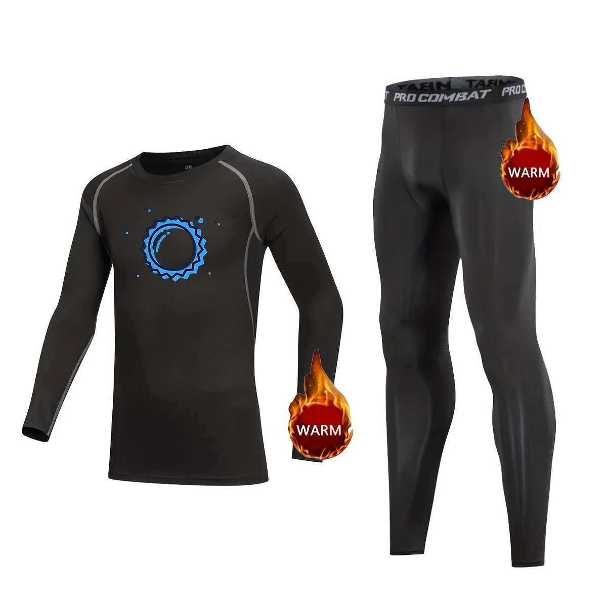 Kids Compression Fleece Sets, Long Sleeve Crew Neck Pullover & Matching Pan