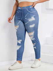  Ripped Print High Stretch Leggings Women's Plus High Waist Leggings