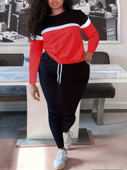 Colorblock Long Sleeve Round Neck Top & Pants Set