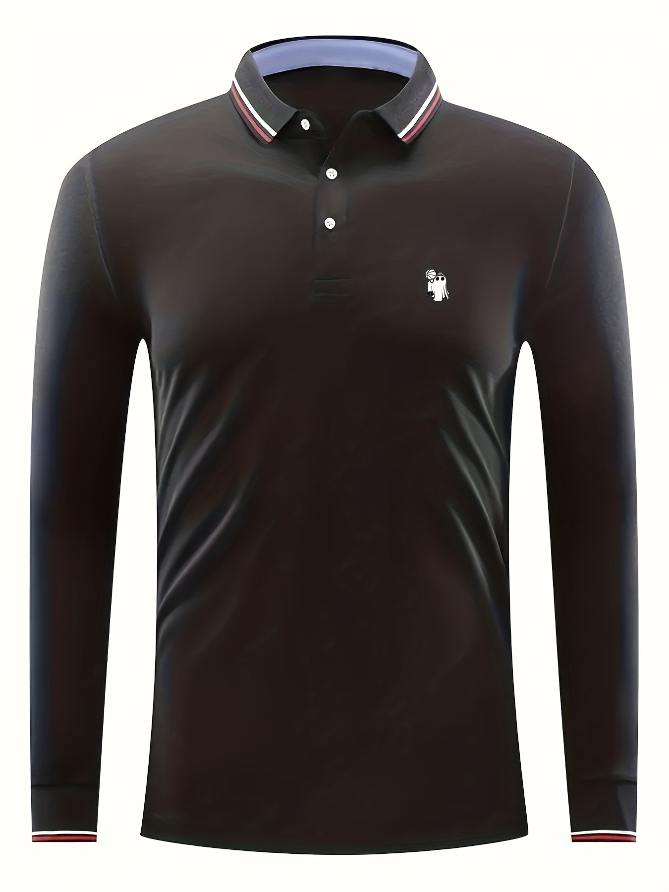 Ghost Basketball Print Men's Casual Long Sleeve Polo Shirt