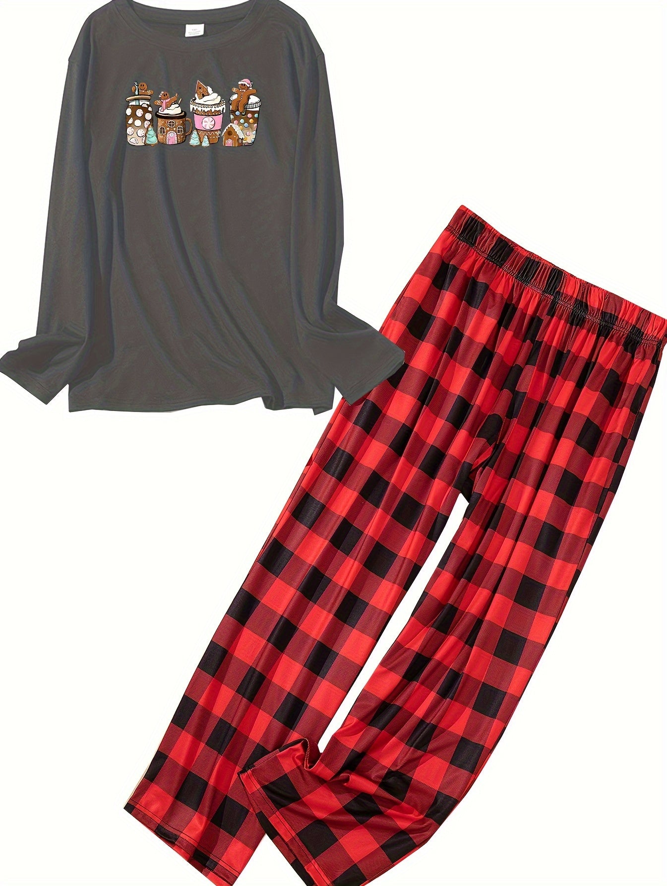  Gingerbread Man Lounge Set - Tee & Plaid Pants Pajamas