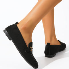 Square Toe Metal Buckle Decor Flat Loafers