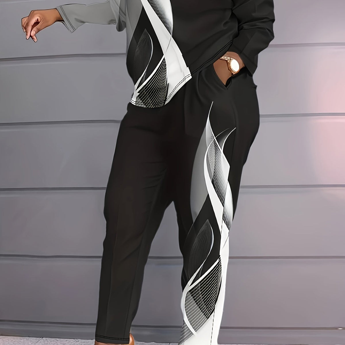  Graphic Print Pullover Top & Pants Two Piece Set