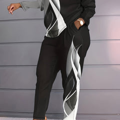  Graphic Print Pullover Top & Pants Two Piece Set