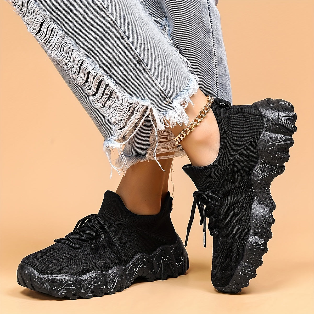 Women's Breathable Knit Sneakers Low Top Lace Up Running Shoes