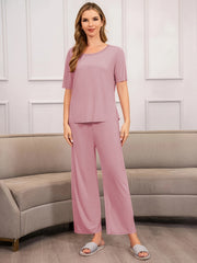 Short Sleeve Crew Neck Pajama Set for Women